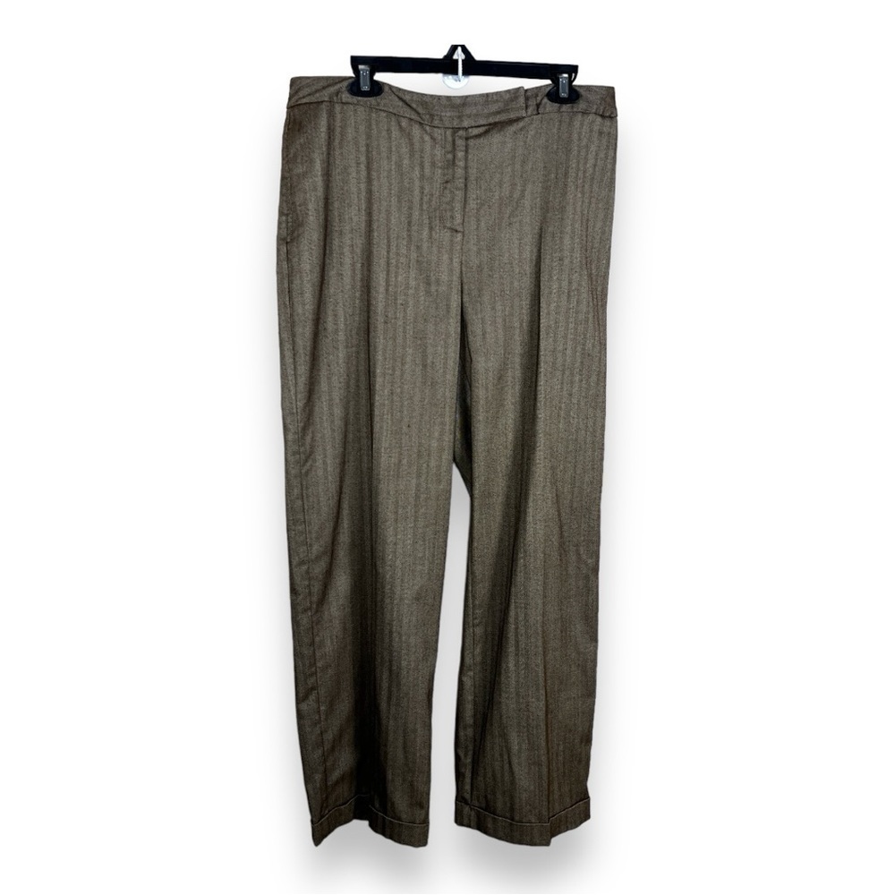 SIZE 16 VINTAGE RENA ROWAN BROWN HERRINGBONE PANTS CUFFED ACADEMIA BROWN TAN